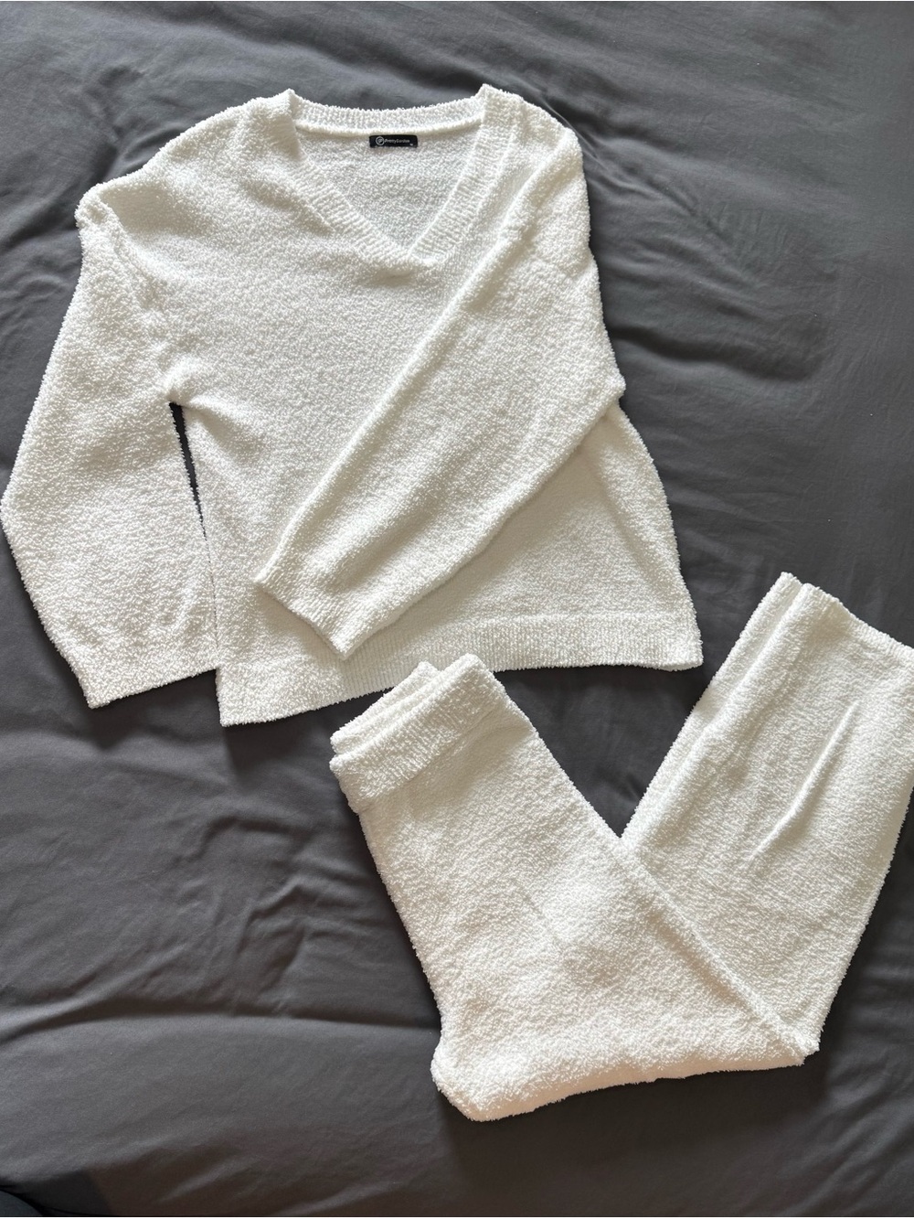 PRETTYGARDEN Bouclé Lounge Set White Medium Plush Cozy Wide Leg